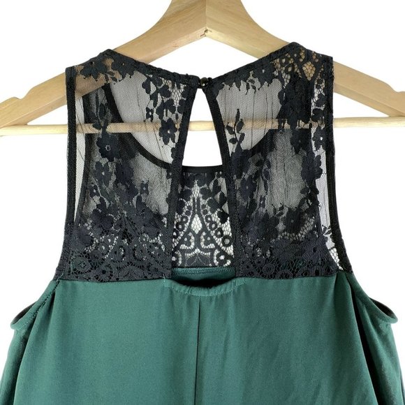 Socialite Women's Dress XS Green Mini with Black Lace Fully Lined Button EUC - Picture 5 of 9